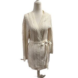 Lands End White Cable Knit Wrap Sweater Size L